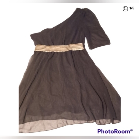 Sexy One Sleeve Lil Black Mini Dress w sheer overlay - Picture 2 of 5